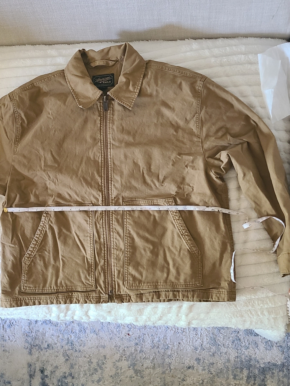 American Eagle Outfitters Men's Khaki Zip Front Canvas Jacket
